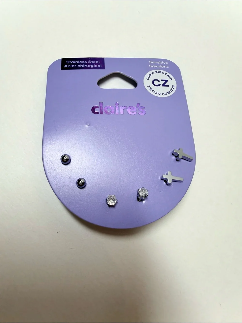 Claire's Stainless Steel Silver & Clear CZ Stud Earring Set - 3 Pairs